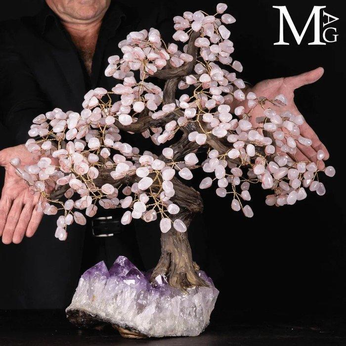 Decoratieve boom op amethistdruse en rozenkwarts - Hoogte:, Antiek en Kunst, Curiosa en Brocante