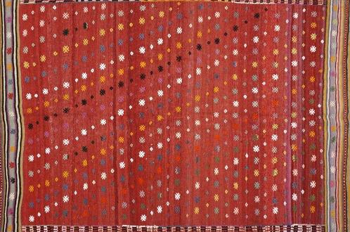 Usak - Kelim - 240 cm - 162 cm - Pastelkleurig rood, Huis en Inrichting, Stoffering | Tapijten en Vloerkleden