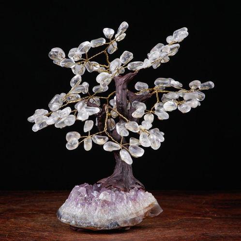 Bonsai boom met amethist druze en heldere kwartskristallen -, Antiek en Kunst, Curiosa en Brocante