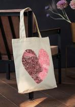 Grote katoenen tas Uilenhart – beige shopper met roze hart, Verzenden
