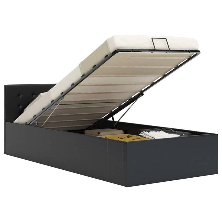 vidaXL Bedframe met opslag hydraulisch kunstleer zwart, Huis en Inrichting, Slaapkamer | Bedden, Nieuw, Verzenden