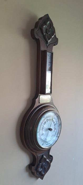 Aneroid barometer - Eikenhout/Glas/Koper., Antiek en Kunst, Curiosa en Brocante