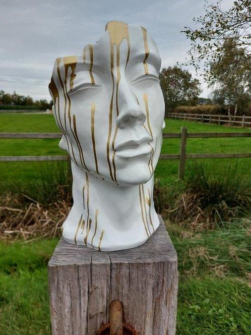 Beeld, head white with gold  paint - 50 cm - polyresin, Antiquités & Art, Curiosités & Brocante