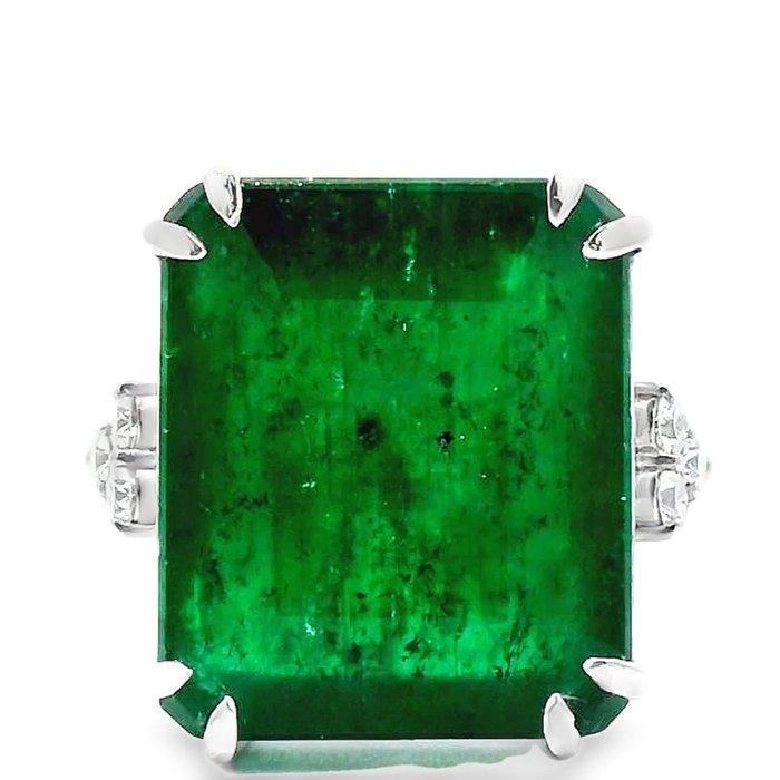 Zonder minimumprijs - Ring Platina - 13.79ct. tw. Smaragd -, Bijoux, Sacs & Beauté, Bagues