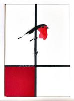 Jos Verheugen - Free after Mondrian, with robin (A229), Antiek en Kunst, Kunst | Schilderijen | Modern