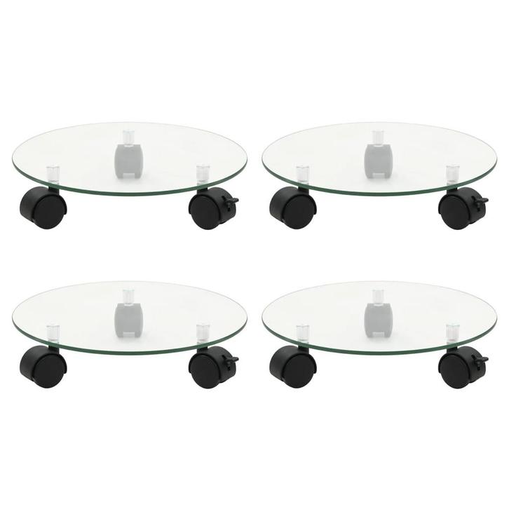 vidaXL Plantenrollers 4 st rond 28 cm gehard glas, Tuin en Terras, Bloembakken en Plantenbakken, Nieuw, Verzenden
