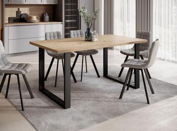 Meubella | Eettafel zwarte poten eiken 160 cm industrieel beschikbaar voor biedingen