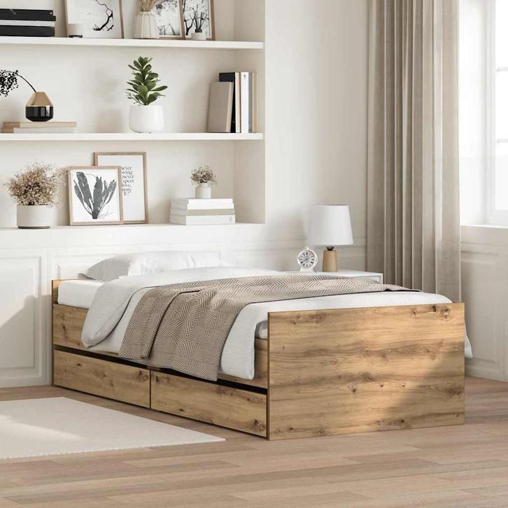vidaXL Bedframe met lade Artisan Eiken 100 x 200 cm Massief, Huis en Inrichting, Slaapkamer | Bedden, Nieuw, Verzenden
