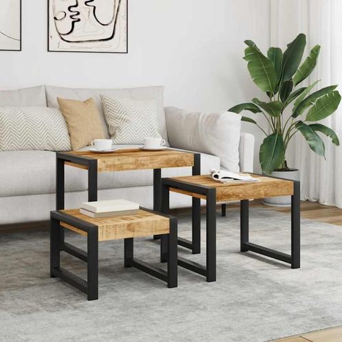 vidaXL 3-delige Tafeltjesset massief mangohout, Huis en Inrichting, Tafels | Bijzettafels, Nieuw, Verzenden
