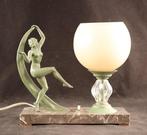 Art Deco met naakt sculptuur - Lamp - Glas, Marmer,, Antiquités & Art