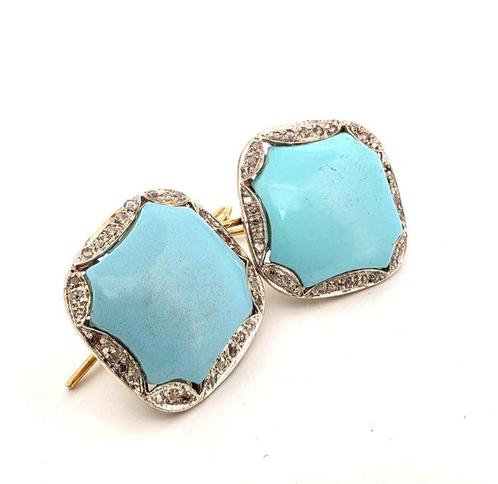 Zonder Minimumprijs - Oorbellen - 9 kt. Geel goud Turquoise, Handtassen en Accessoires, Oorbellen