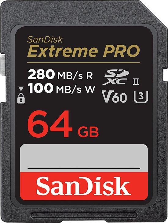 SanDisk Pro SD-Kaart 64GB V60 UHS-II 280/100MB/s, Audio, Tv en Foto, Foto | Geheugenkaarten, Nieuw, Verzenden