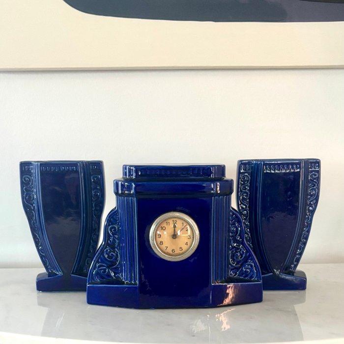 Klok en garnituur set (3) - Sarreguemines - Art Nouveau, Antiek en Kunst, Antiek | Klokken