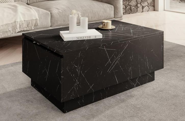 Salontafel rechthoekig zwart marmerlook - klep 90cm, Huis en Inrichting, Tafels | Salontafels, Nieuw, 50 tot 100 cm, Minder dan 50 cm