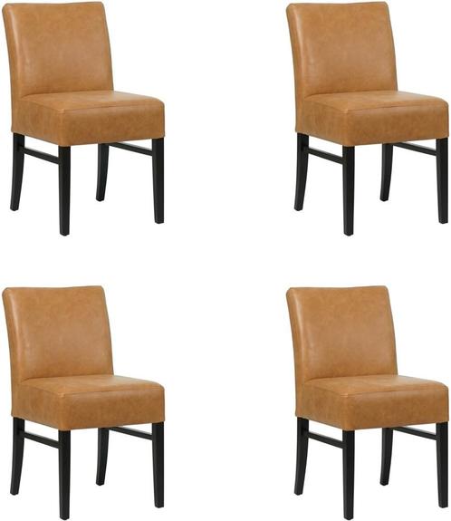 Set van 4 Cognac leren landelijke eetkamerstoelen - Vintage, Huis en Inrichting, Stoelen, Overige kleuren, Vier, Nieuw, Leer, Ophalen of Verzenden