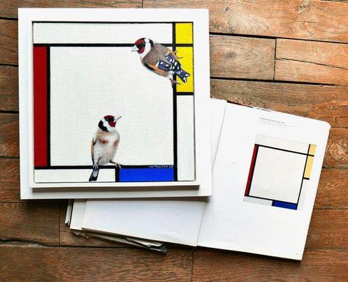 Jos Verheugen - Vrij naar Mondriaan, met Putters (M1053), Antiek en Kunst, Kunst | Schilderijen | Modern