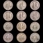 Verenigde Staten. One Dime 1923 - 1964 / 12 Monedas (Zonder, Postzegels en Munten