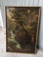 Seguace di Gustave Courbet (XIX) - Torrente con viandanti, Antiek en Kunst