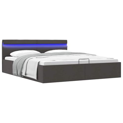 vidaXL Bedframe met opbergruimte en LED stof donkergrijs, Huis en Inrichting, Slaapkamer | Bedden, Nieuw, Verzenden