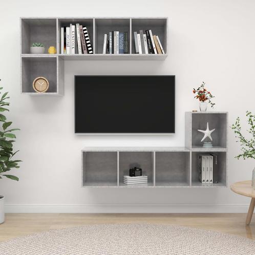 vidaXL 4-delige Tv-meubelset bewerkt hout betongrijs, Huis en Inrichting, Kasten |Televisiemeubels, Nieuw, Verzenden