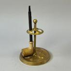 Standaard - Antiek Geel Metal Pijpen standaard (Pipestand) -, Antiek en Kunst