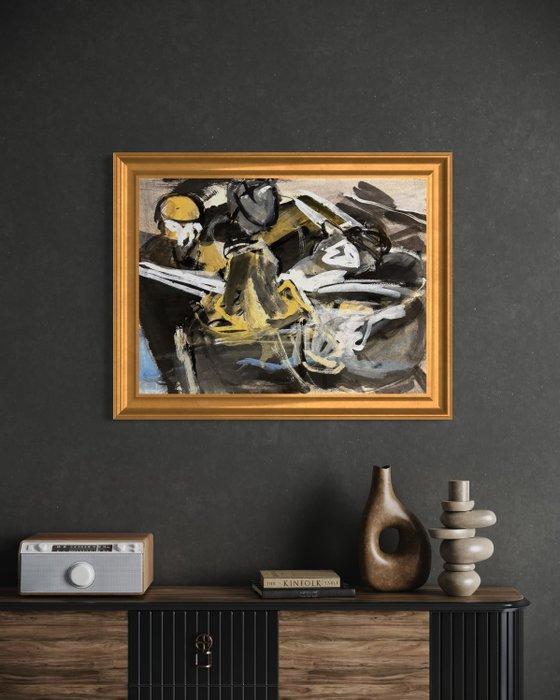 Marcus de Vestele (1941-2024) - Composition sombre Cobra, Antiek en Kunst, Kunst | Schilderijen | Modern