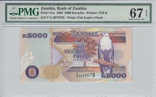 1992 Zambia P 41a 5000 Kwacha Pmg 67 Epq, Timbres & Monnaies, Billets de banque | Europe | Billets non-euro, Envoi