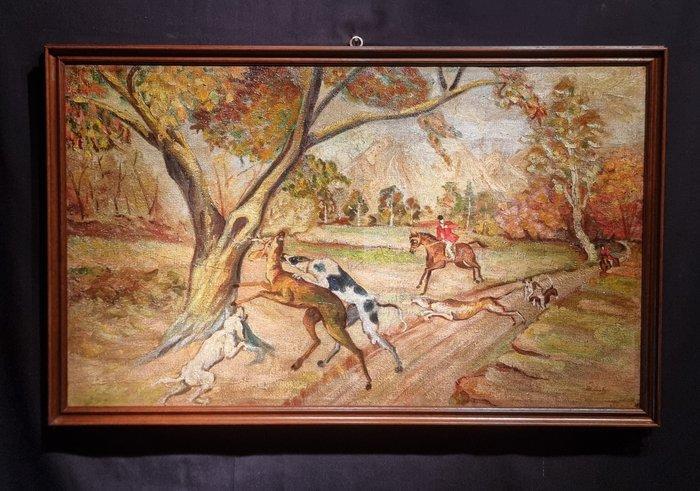 Britse school (XX) - Scena di caccia - XL format, Antiek en Kunst, Kunst | Schilderijen | Klassiek