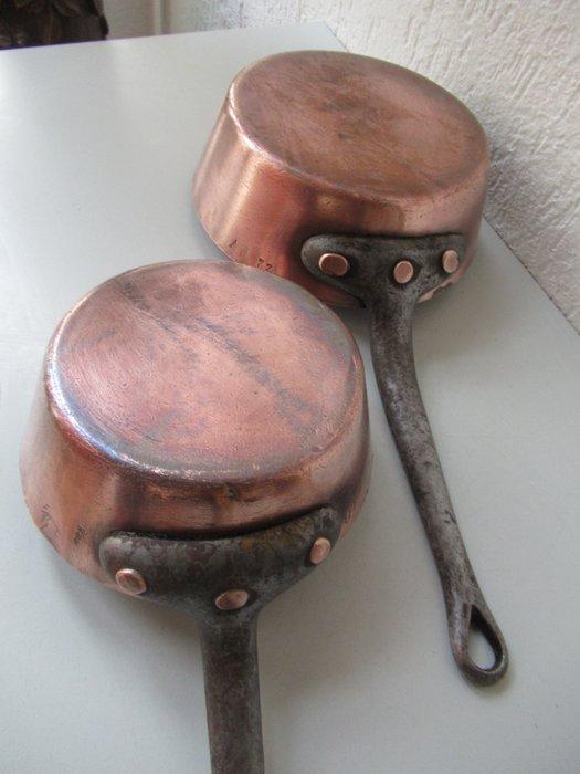 Poêle (2) - 2 casseroles anciennes en cuivre lourdes -, Antiek en Kunst, Antiek | Keukengerei
