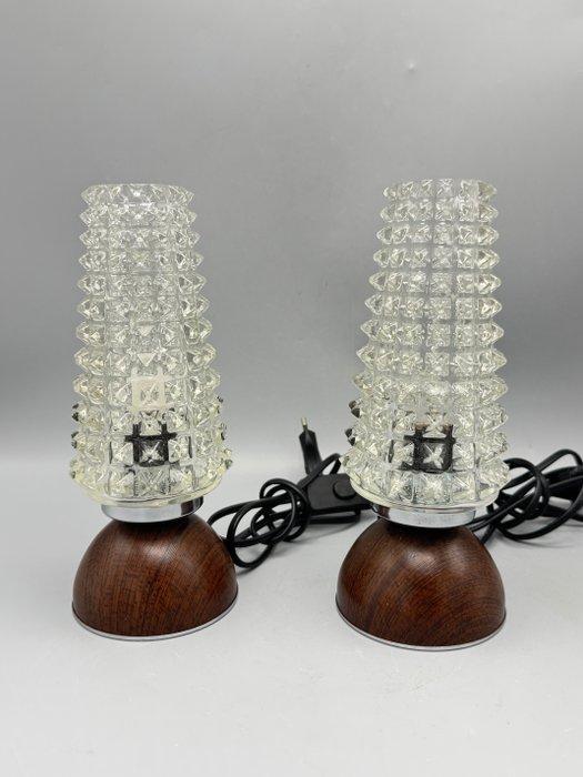 Lamp - Glas, Hout - Twee tafel / bed lampen, Antiquités & Art, Curiosités & Brocante