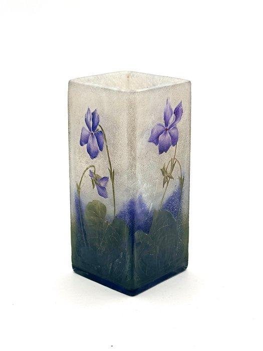 Daum - Vaas - Violettes’ vierkante cameo-vaas - Glas, Antiek en Kunst, Antiek | Glaswerk en Kristal