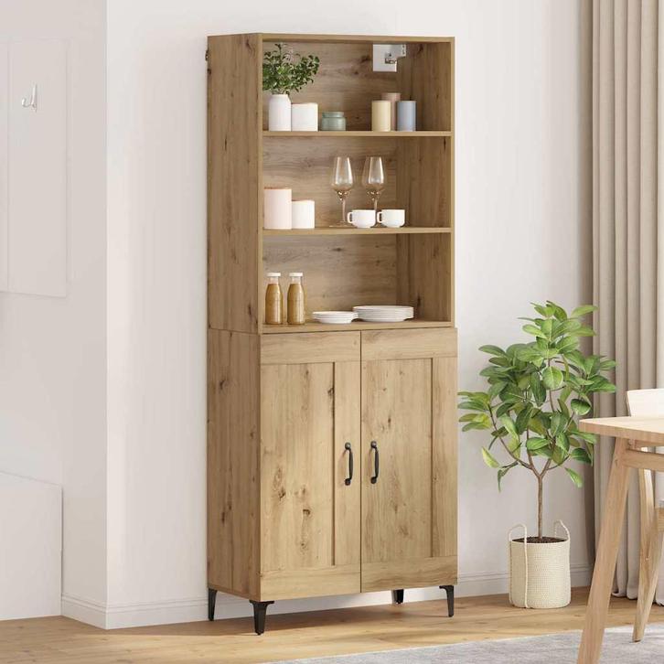 vidaXL Highboard 2 pcs artisanaal eikenkleurig Bewerkt hout, Huis en Inrichting, Kasten | Dressoirs, Nieuw, Verzenden