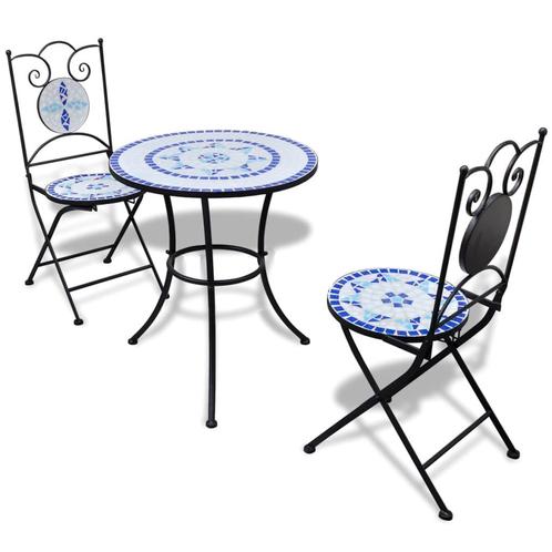 vidaXL 3-delige Bistroset keramische tegel blauw en wit, Tuin en Terras, Tuinsets en Loungesets, Nieuw, Verzenden