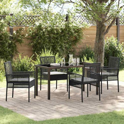 vidaXL Tuin Eettafel Set met kussen 5 pcs Zwart Poly rattan, Tuin en Terras, Tuinsets en Loungesets, Nieuw, Verzenden