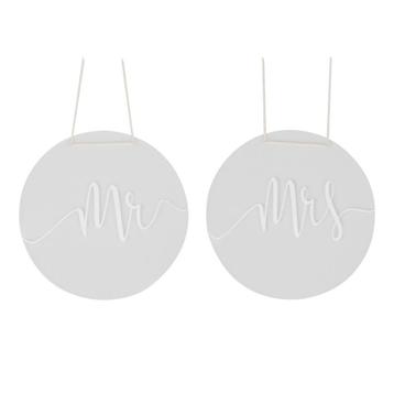 Stoeldecoratie Mr & Mrs 30cm 2st, Verzenden