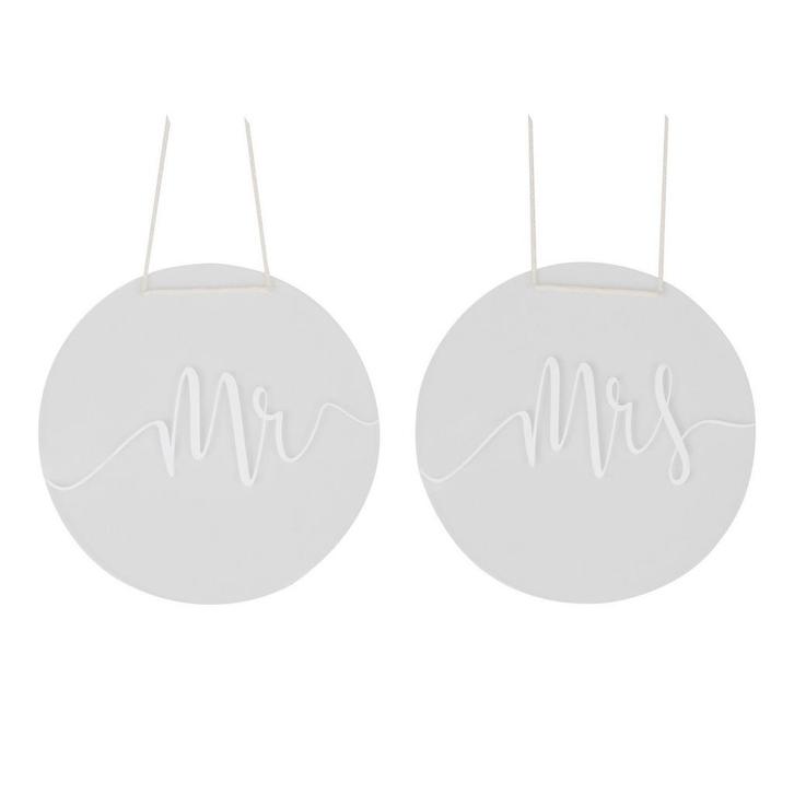 Stoeldecoratie Mr & Mrs 30cm 2st, Hobby en Vrije tijd, Feestartikelen, Nieuw, Verzenden