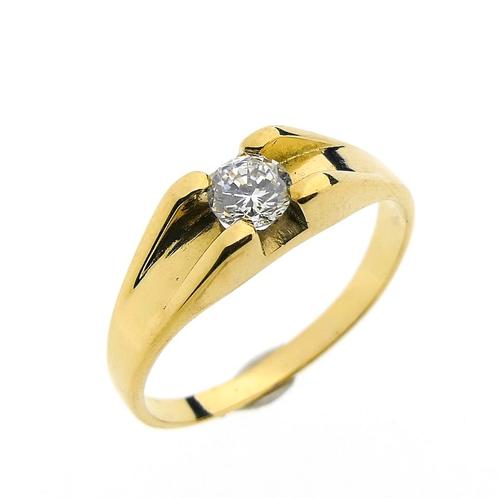 Gouden solitair ring met zirconia (geelgoud, damesring), Handtassen en Accessoires, Ringen, Dame, Met edelsteen, Overige kleuren