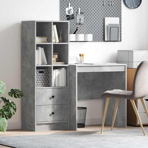 vidaXL Bureau met Opslag in Beton Grijs en Gelaagd Hout, Huis en Inrichting, Kasten | Dressoirs, Nieuw, Verzenden