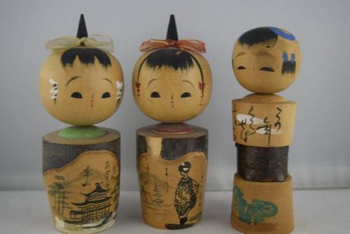 3 poupées kokeshi japonaises vintage - Bois - Japon -, Antiek en Kunst, Antiek | Speelgoed