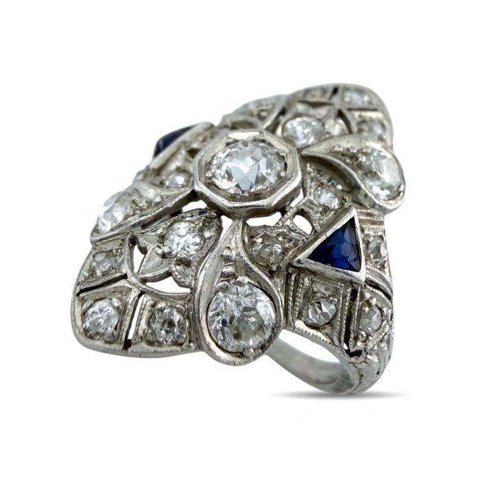 Ring Exclusieve platinum Art Deco 1,07ct diamant- en, Handtassen en Accessoires, Ringen