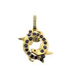 Massief gouden sterrenbeeld hanger met saffier, smaragd e..., Handtassen en Accessoires, Bedels, Ophalen of Verzenden, Gebruikt