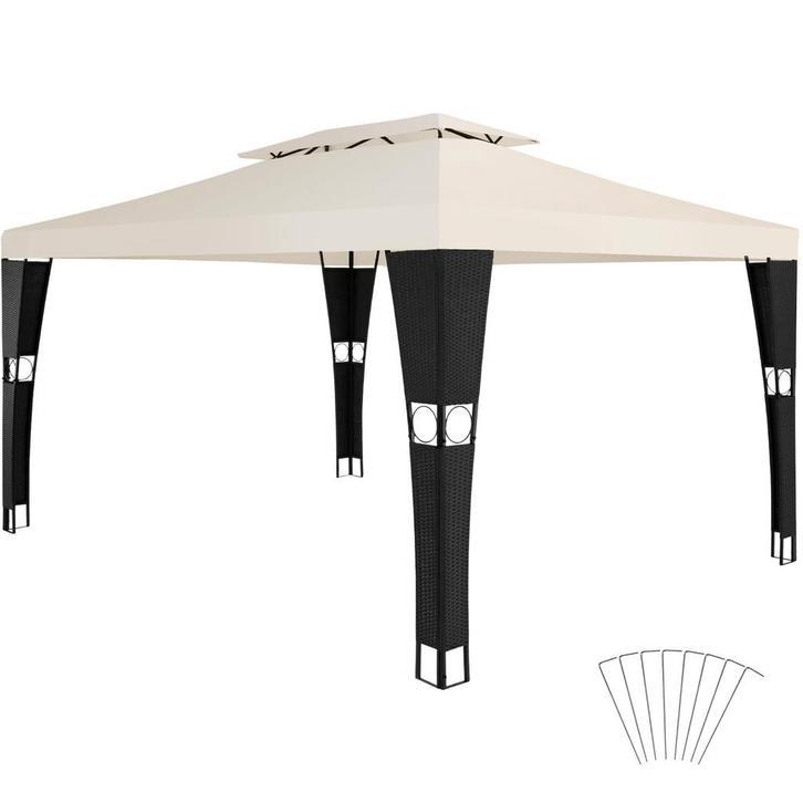 tectake Wicker tuinpaviljoen Mona 3x4m - zwart/crème, Tuin en Terras, Partytenten, Verzenden