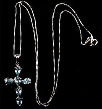 Topaas - Zilver, Blauwe Topaze - Prachtig kruis en zilveren, Antiek en Kunst