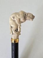 Handsnijwerk Panter - Wandelstok - Hertshoorn, ca. 1900, Antiek en Kunst