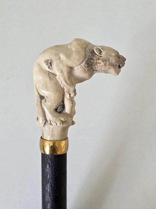 Handsnijwerk Panter - Wandelstok - Hertshoorn, ca. 1900, Antiek en Kunst, Antiek | Overige Antiek