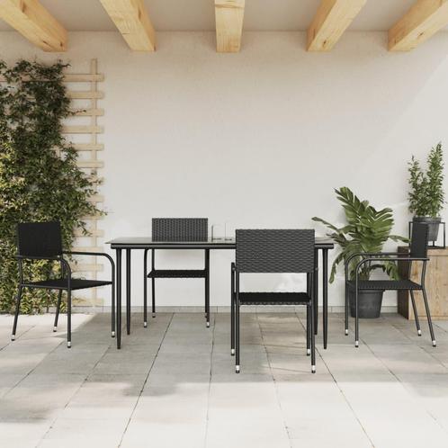 vidaXL 5-delige Tuinset poly rattan en staal zwart, Tuin en Terras, Tuinsets en Loungesets, Tuinset, Nieuw, Verzenden