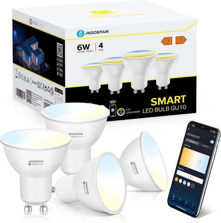 GU10 LED lamp - Dimbaar - Smart lamp - 6,5W - 4 stuks - Aigo, Huis en Inrichting, Woonaccessoires | Overige, Verzenden