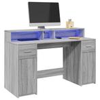 vidaXL Bureau met LED-verlichting 140x55x91 cm hout grijs, Verzenden, Nieuw