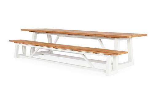 Suns Ovada tuintafel met bank 220 cm wit frame |, Tuin en Terras, Tuinsets en Loungesets