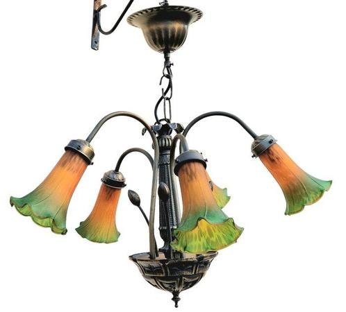 tiffany style - Louis comfort - Kroonluchter - lily - Glas,, Antiek en Kunst, Curiosa en Brocante